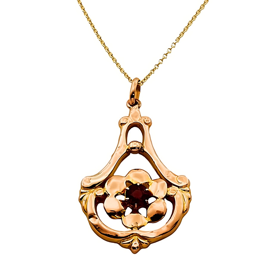 9ct gold Garnet Pendant with chain